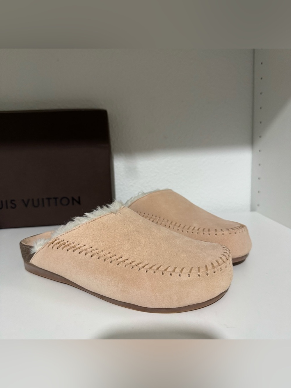 Women's Suede Faux-Fur Lined Slip-On Clog - Beige